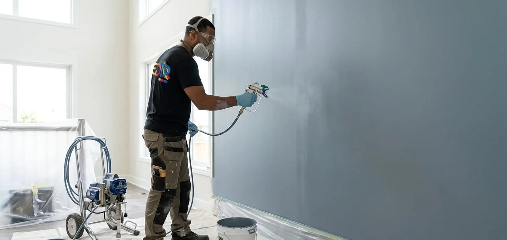 Peinture intérieure au pistolet airless par un peintre EDIP en Guyane